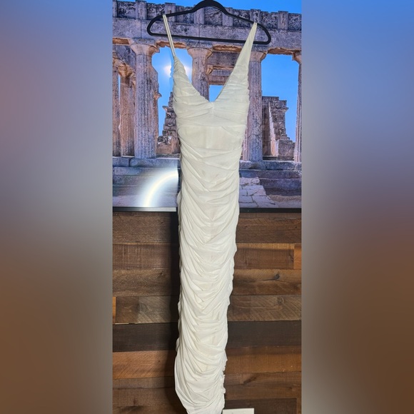 house of cb ALEXIA White Ruched Midi Dress - Picture 8 of 10